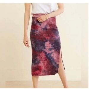 NWT Sundry Tie Dye Knit Midi Skirt Side Slits Purple & Pink Sz L